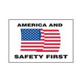 Accuform Hard Hat Sticker, 3 in Length, 2 in Width, AMERICA AND SAFETY FIRST Legend, Adhesive Vinyl LHTL203